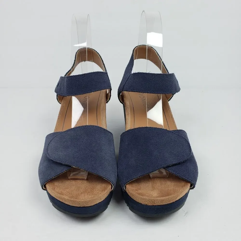 Vionic Astrid II Womens Size 7 Blue Suede Casual Platform Wedge Sandals